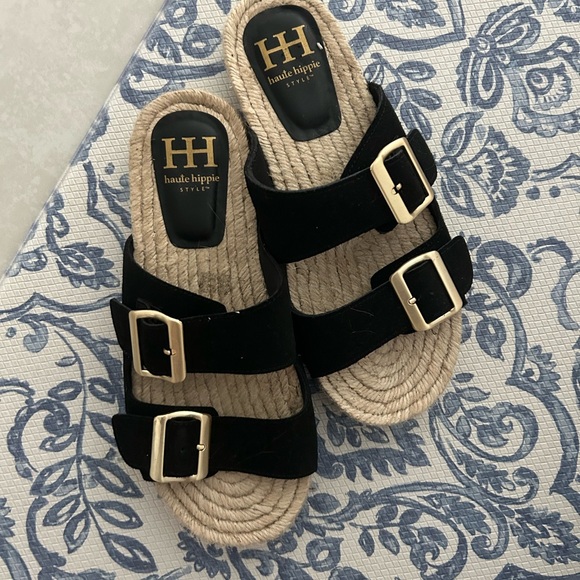 Haute Hippie Black Sandals with Cream Soles - Picture 1 of 8